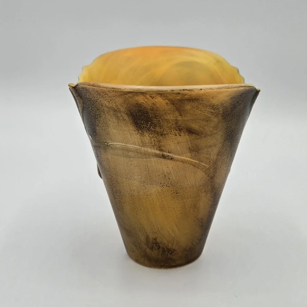 Art Deco Style Amber Color Candle Tealight Holder‎ Small Glass Vase